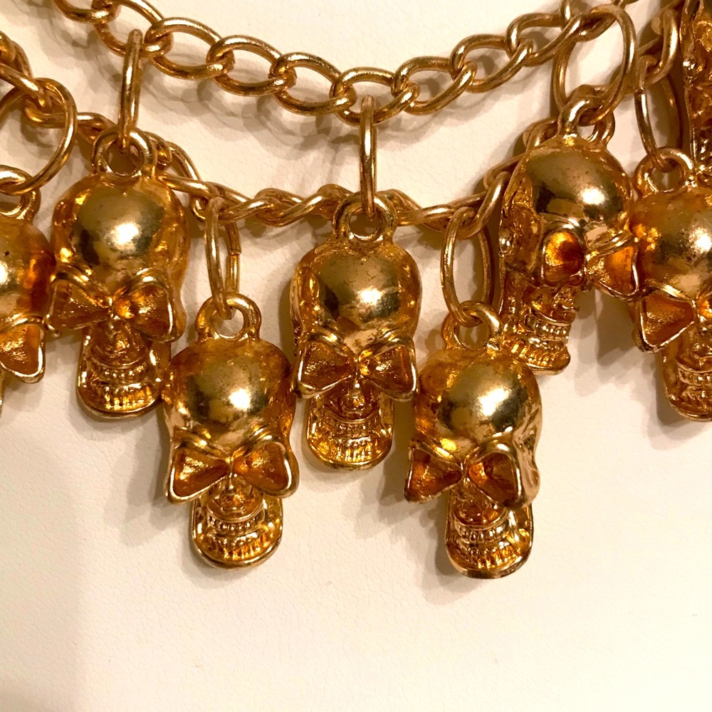 Gold tone Vintage Skulls Necklace - 22”